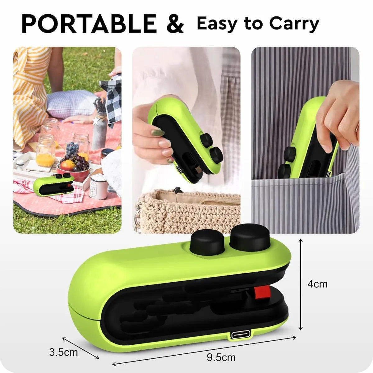 Portable Mini Sealing Machine 2 In 1 USB Rechargeable Magnetic Bag Sealer Heat Seal With Cutter, Plastic Bags Packing Machine Home Appliances